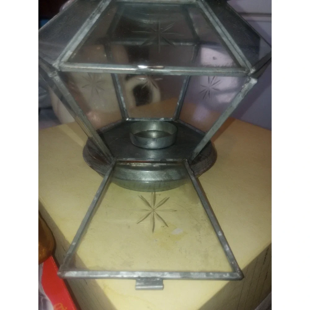 Aluminum Tea Light/ Terrarium Hexagon Candle Holder Glass Star‎ 7 Inch Plants